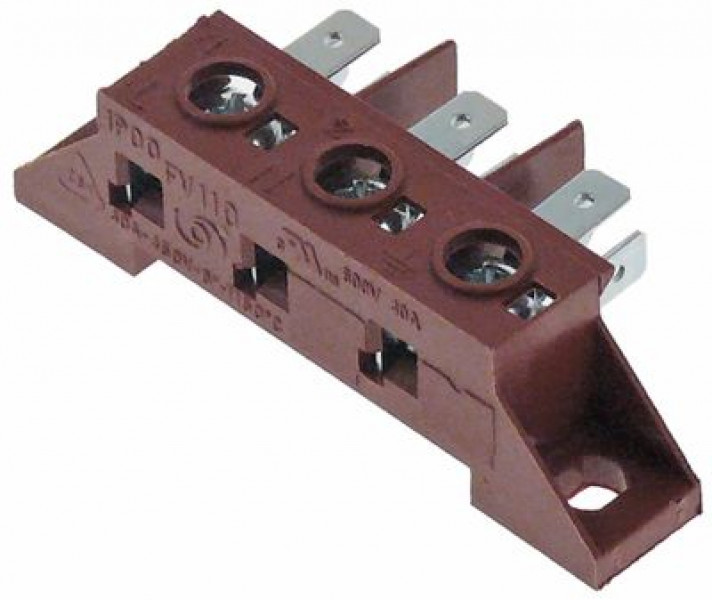 Клемма питания присоединение плоский штекер 6,3 мм 3-полярн. терм.стой-сть 150°C макс. 450В макс. 40А