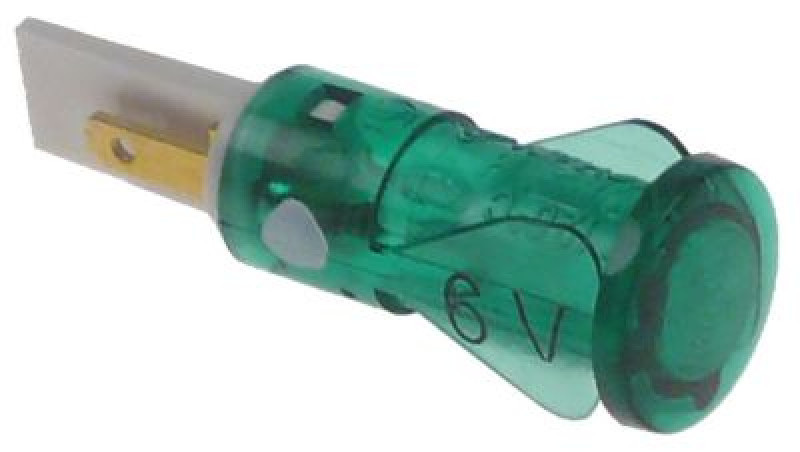 Лампочка сигнальная ø 10мм 6В зелён. присоединение плоский штекер 6,3 мм