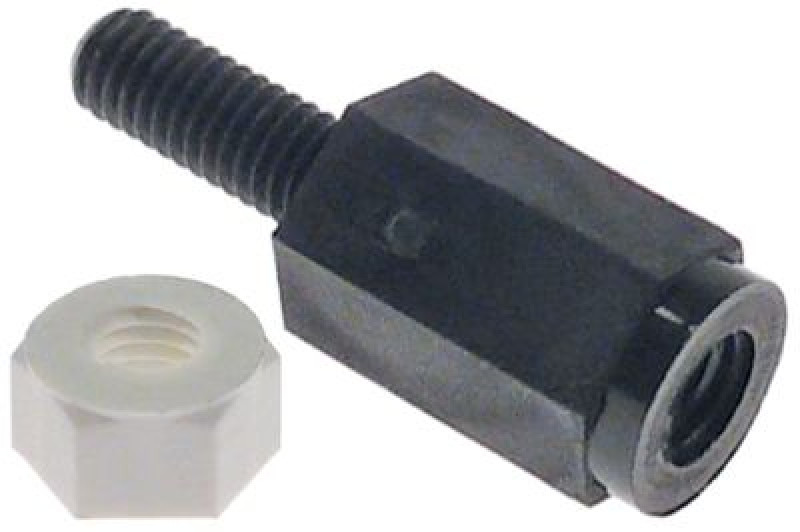 Держатель дистанционный пластмасса Д1 ø 6мм Д2 ø 3мм Д 18мм Ш 6мм M3 с гайкой