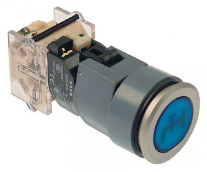 Выключатель кнопочный 660В голуб. 1NO присоединение винтовое соединение освещён. вода