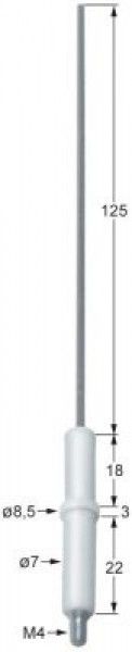 Электрод зажигания Д1  125мм для зажима присоединение M4 Д1 ø 7мм Д2 ø 85мм ДК 1 18мм