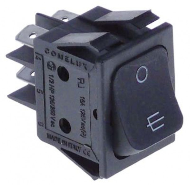 Выключатель балансирный монтажные размеры 30x22 мм чёрн. 2NO 250В присоединение плоский штекер 6,3 мм