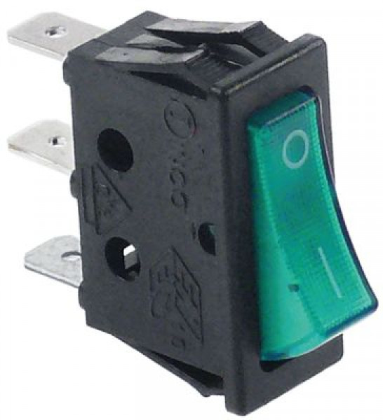 Выключатель балансирный монтажные размеры 30x11 мм зелён. 1NO/лампа 250В