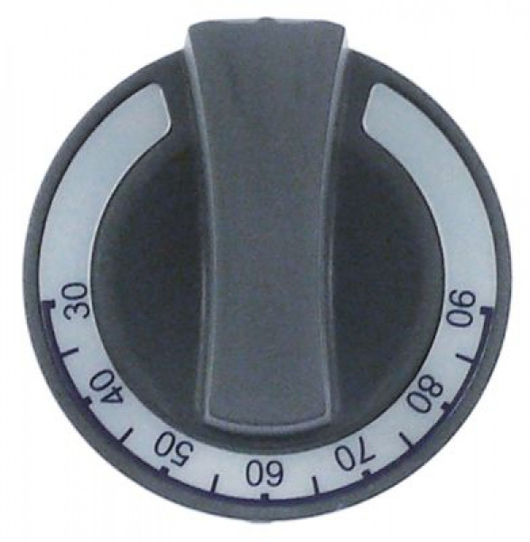 Рукоятка регулировочная термостат темп. макс. 90°C 30-90°C ø 60мм ø ось 6x4,6мм срез сверху сер.