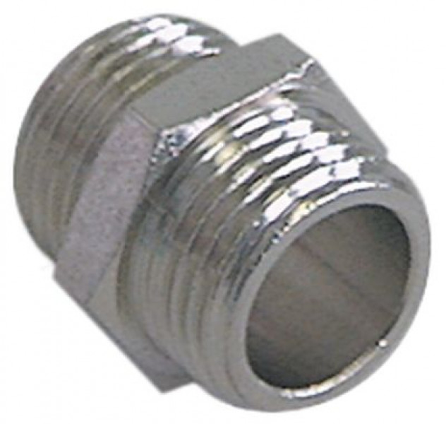 Ниппель двойной резьба 3/8" - 1/2" никелированная латунь  кол-во в уп-вке 1штук