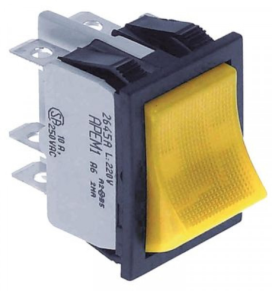 Выключатель балансирный кнопочный монтажные размеры 30x22 мм жёлт. 2NO 250В