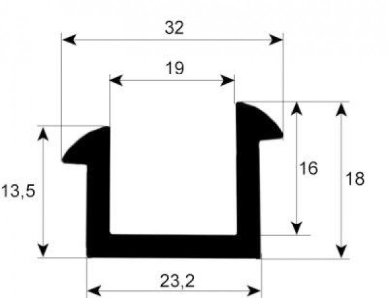 Уплотнитель для стекла профиль 1900 Ш -мм Д 2400мм монтаж. поз-ция - Кол-во в уп-вке 1