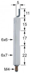 Электрод зажигания Д1  11мм Д2 5мм присоединение M4 Д1 ø 6x7мм Д2 ø 6x6мм ДК 1 15мм