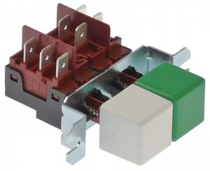 Выключатель кнопочный бел./зелён. 1CO/2NO 250В присоединение плоский штекер 6,3 мм - 16А