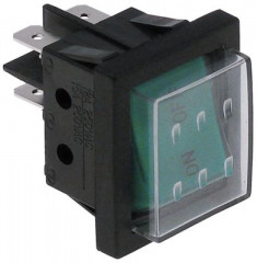 Выключатель балансирный монтажные размеры 30x22 мм зелён. 2NO 250В