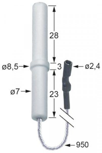 Электрод зажигания длина провода 950мм Д1 ø 7мм Д2 ø 85мм ДК 1 28мм ДК 2 3мм ДК 3 23мм