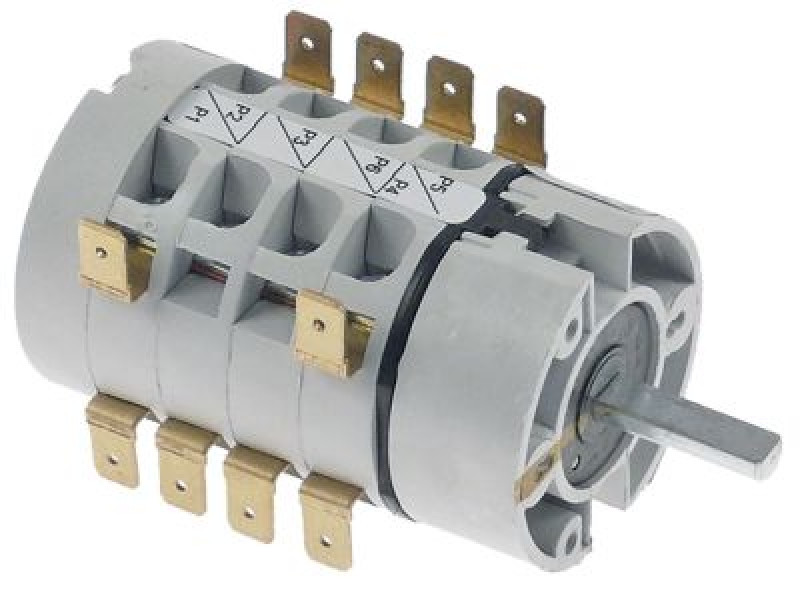 Выключатель поворотный 12А ø ось 6мм длина оси 22мм присоединение плоский штекер 6,3 мм