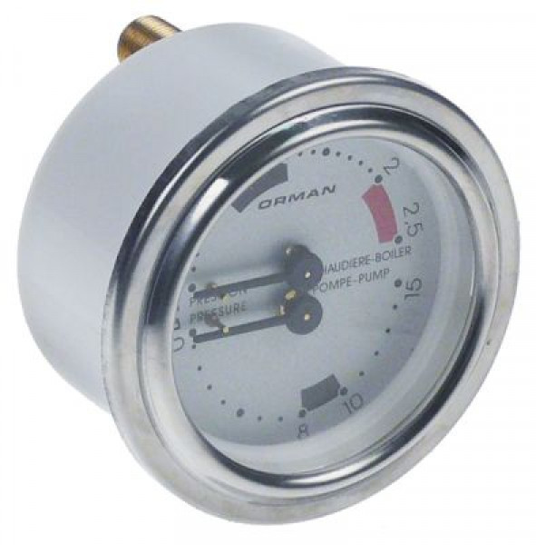 Манометр присоединение сзади резьба 1/8" ø 63мм серебрист. двойная шкала