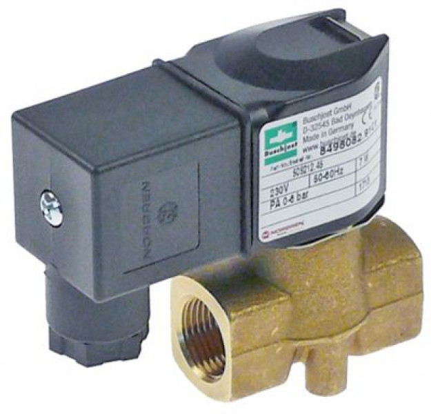 Клапан электромагнитный латунь присоединение 3/8" Д 44мм вход 3/8" 2-ходов. 230 В перем. тока