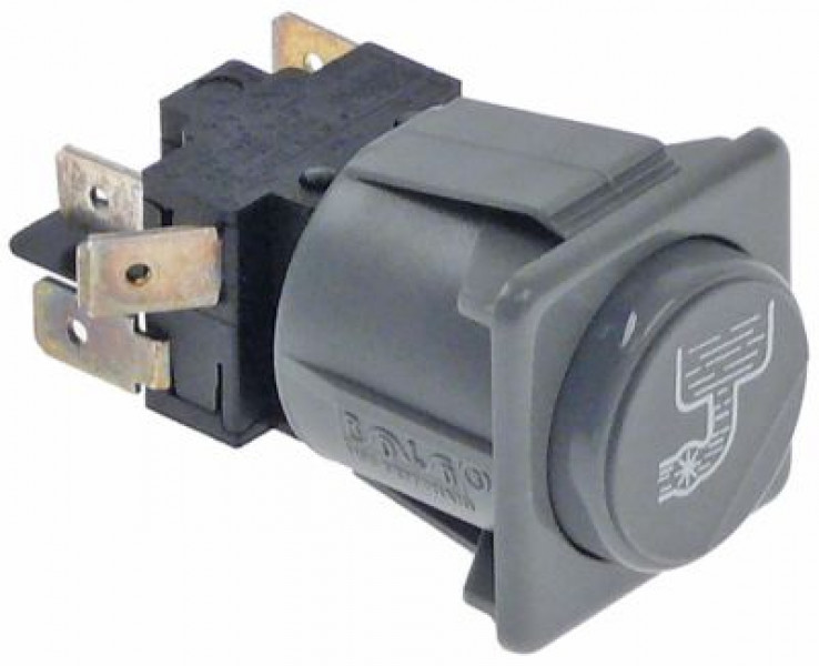 Выключатель нажимной кнопочный монтажные размеры 28,5x28,5 мм голуб. 2CO 250В