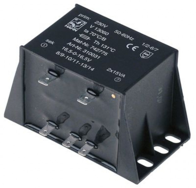 Трансформатор первич. 230 В перем. тока вторичное 16,5VAC 2x15ВА