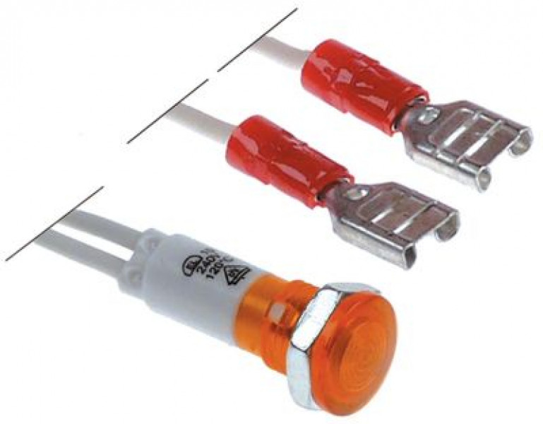 Лампочка сигнальная ø 10мм 240В жёлт. длина провода 200мм с резьбовым соединением