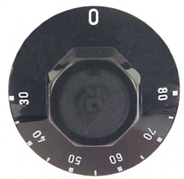 Рукоятка регулировочная термостат темп. макс. 80°C ø 50мм ø ось 6x4,6мм срез сверху чёрн.