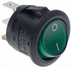 Выключатель балансирный монтажные размеры ø20 мм зелён. 1NO 250В присоединение 4,8 мм 0-I 4А кругл.
