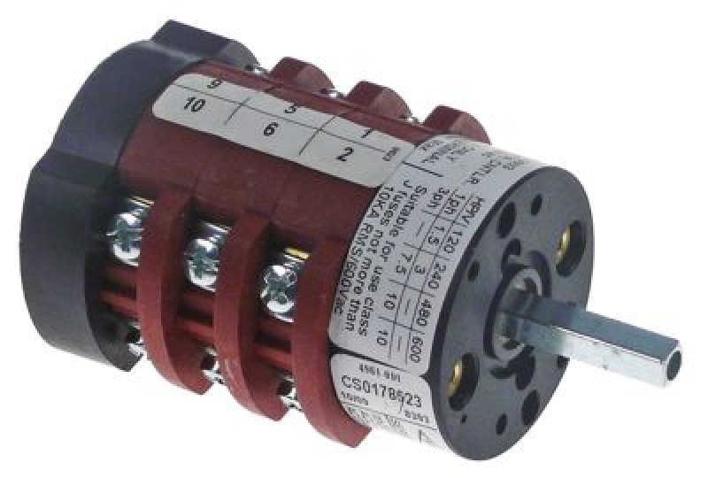 Выключатель поворотный 20А ø ось 5x5мм длина оси 23мм присоединение винтовое соединение
