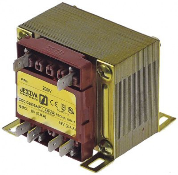 Трансформатор 48ВА вторичный 0,6/2,4А присоединение плоский штекер 6,3 мм 50/60Гц