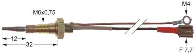 Термоэлемент Д 750мм M6x0,75 с двумя проводами M4 F 7,7 мм