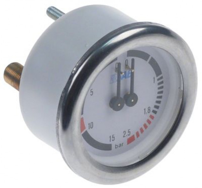 Манометр присоединение сзади резьба 1/8" ø 63мм двойная шкала диапазон давления 0-2,5 / 0-15бар