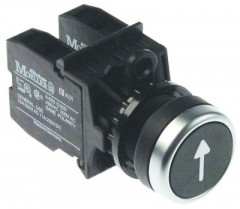 Выключатель нажимной кнопочный чёрн. 1NO/1CO нажим. стрелка - - монтажные размеры ø22 мм