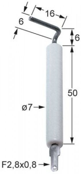 Электрод зажигания Д1  6мм Д2 6мм Д3 16мм для зажима присоединение F 2,8x0,8 мм Д1 ø 7мм
